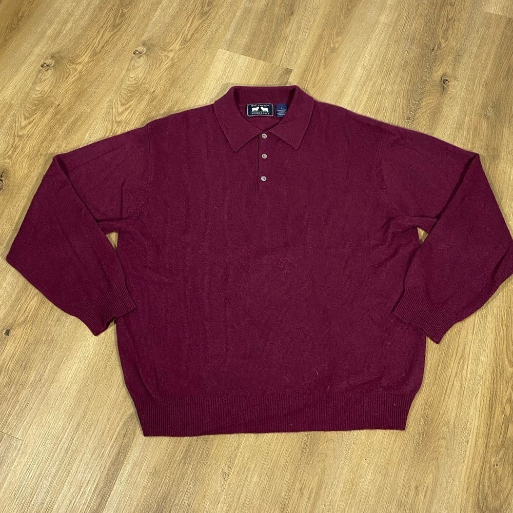 Woods & Gray 100% Cashmere Men's Polo Sweater in Burgundy size XL
